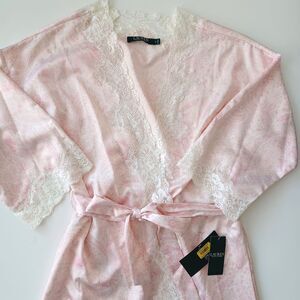 Lauren Ralph Lauren Robe Small Belt Satin Paisley Cottage Coquette Feminine